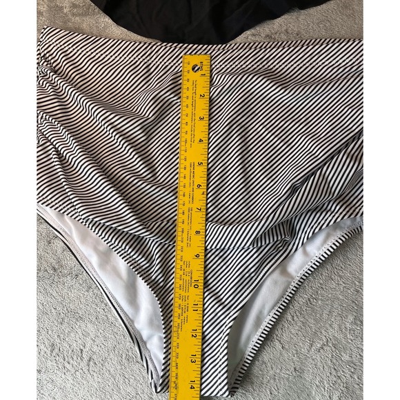 Black Ruffle Tankini Top & Striped High Waist Swimsuit Bottoms - Picture 7 of 10